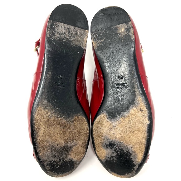 AUTHENTIC! Gucci Red Patent Leather Horsebit Ankle Strap Flats Size 6 - Picture 12 of 15